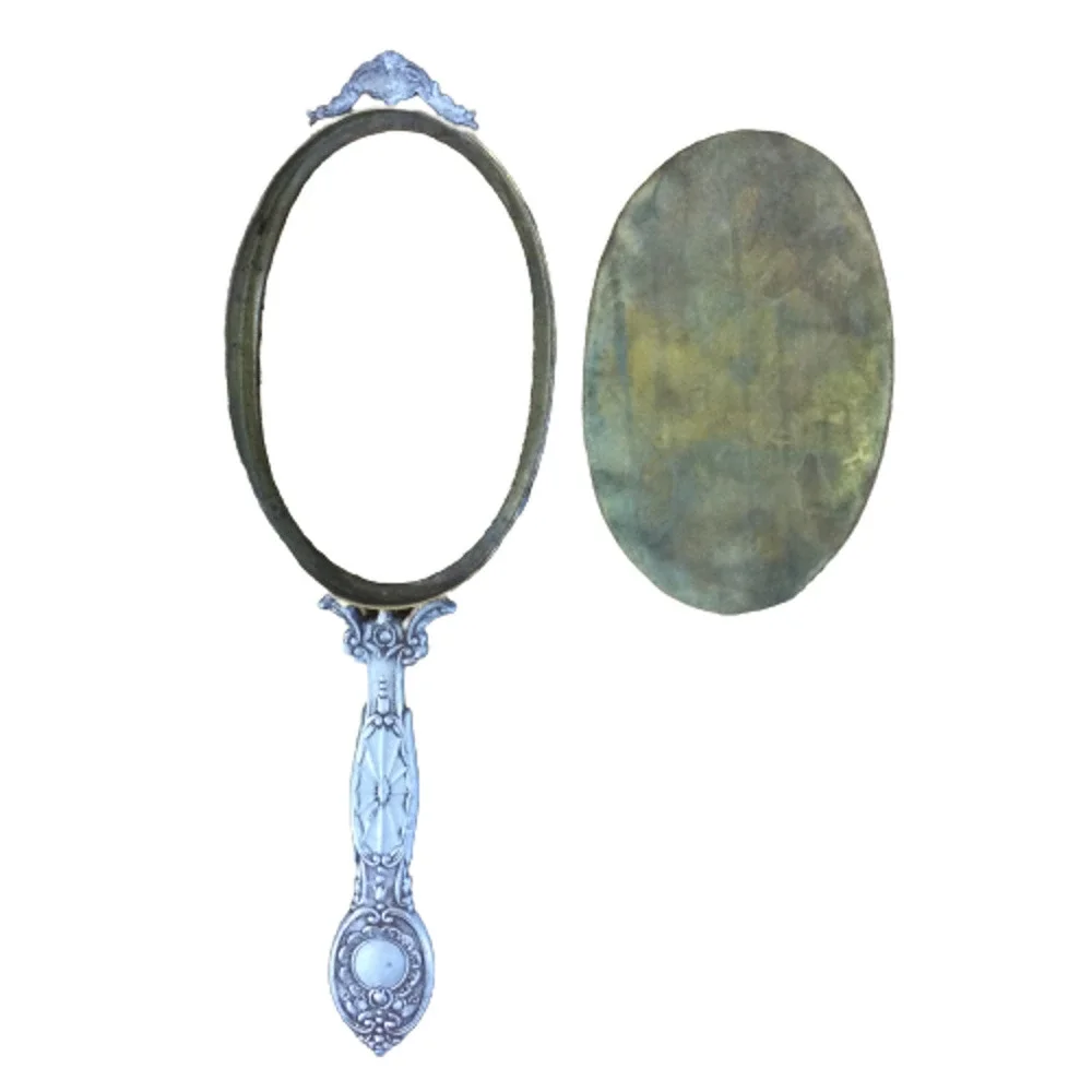 Vintage Art Deco Silver Plated Vanity Hand Mirror Flower Design NO Mirror Glass